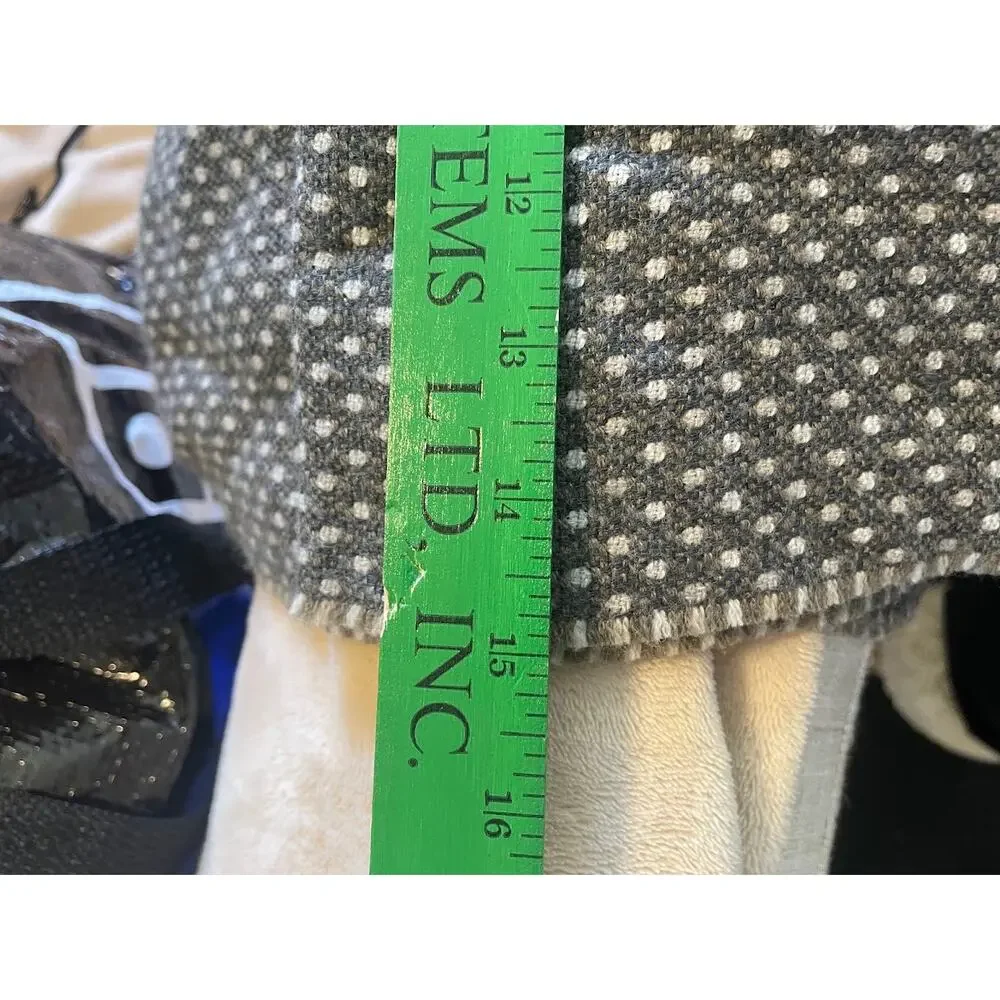 Samkas Wool Polka Dotted Scarf Made in Italy Gray Fringe Wrap 15X74 Rectangle
